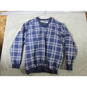 Catalina Mens XL Nylon Pullover Plaid Shirt Blue Golf Pockets Long Sleeve